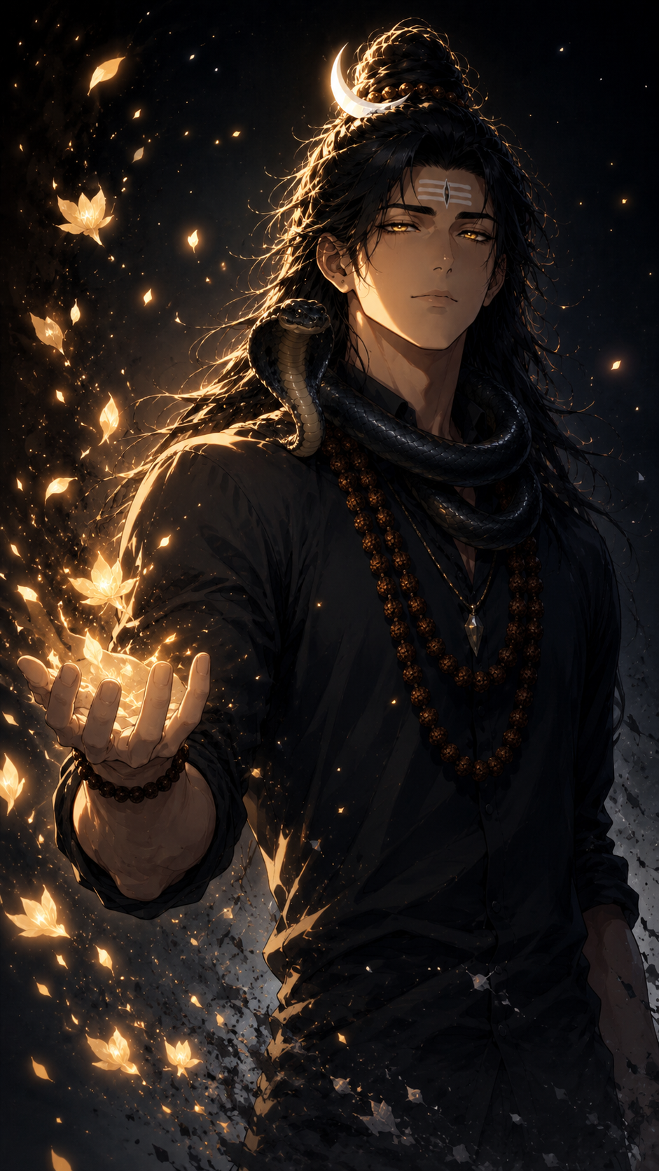 Tripura Sundari In Golden Stillness, a TechnoMysticTales anime-manhwa art illustration