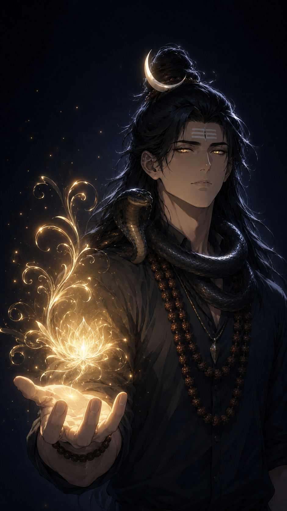 Tripura Sundari In Golden Stillness, a TechnoMysticTales anime-manhwa art illustration