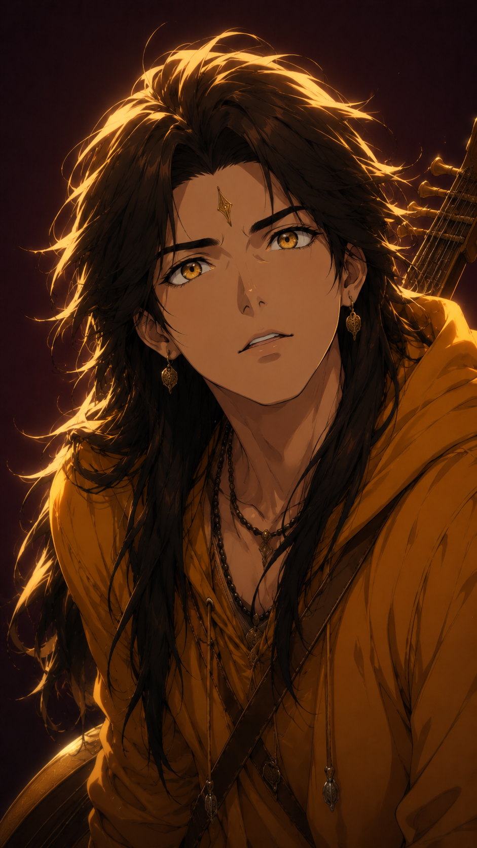 Tripura Sundari In Golden Stillness, a TechnoMysticTales anime-manhwa art illustration
