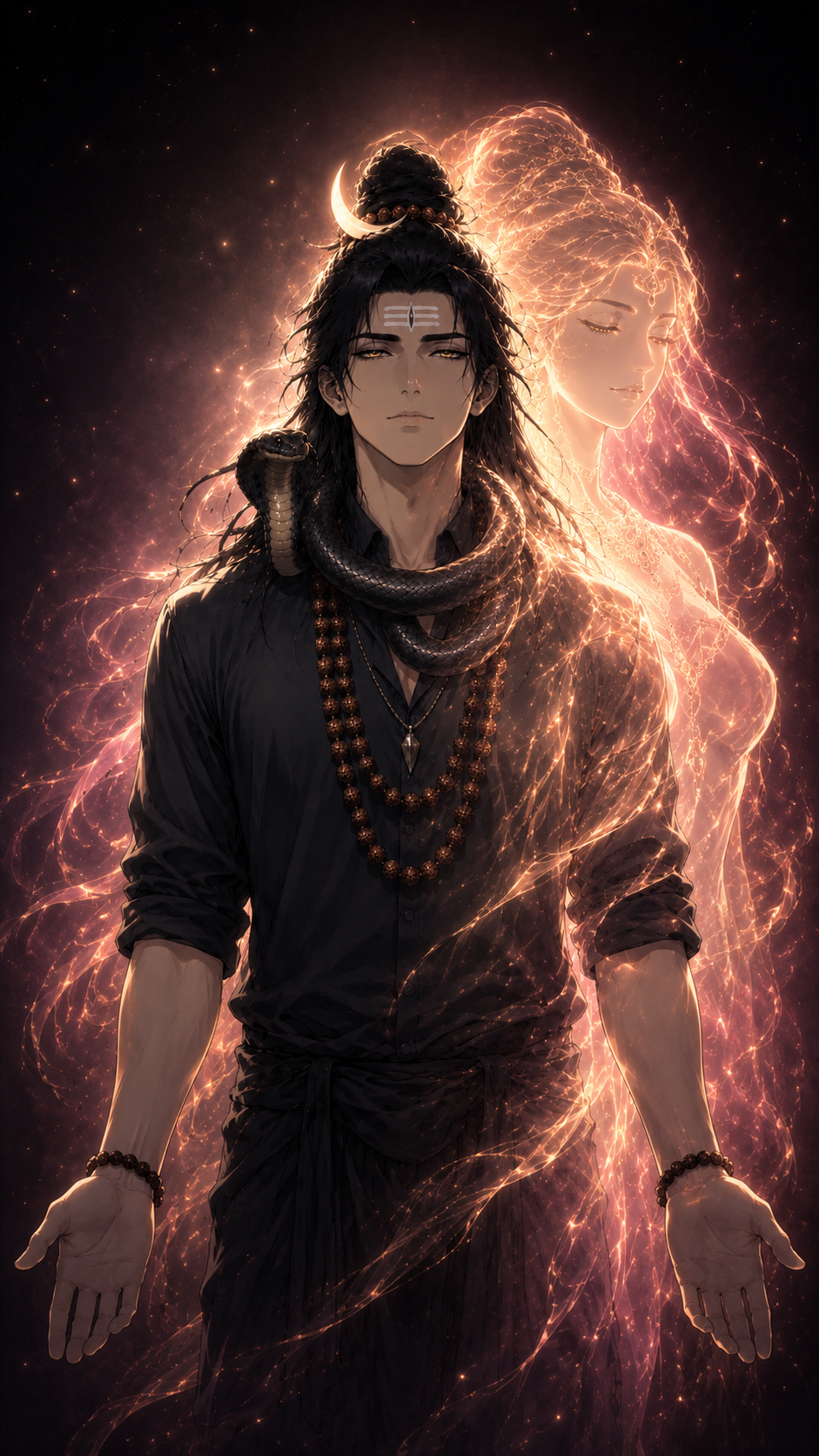 Tripura Sundari In Golden Stillness, a TechnoMysticTales anime-manhwa art illustration