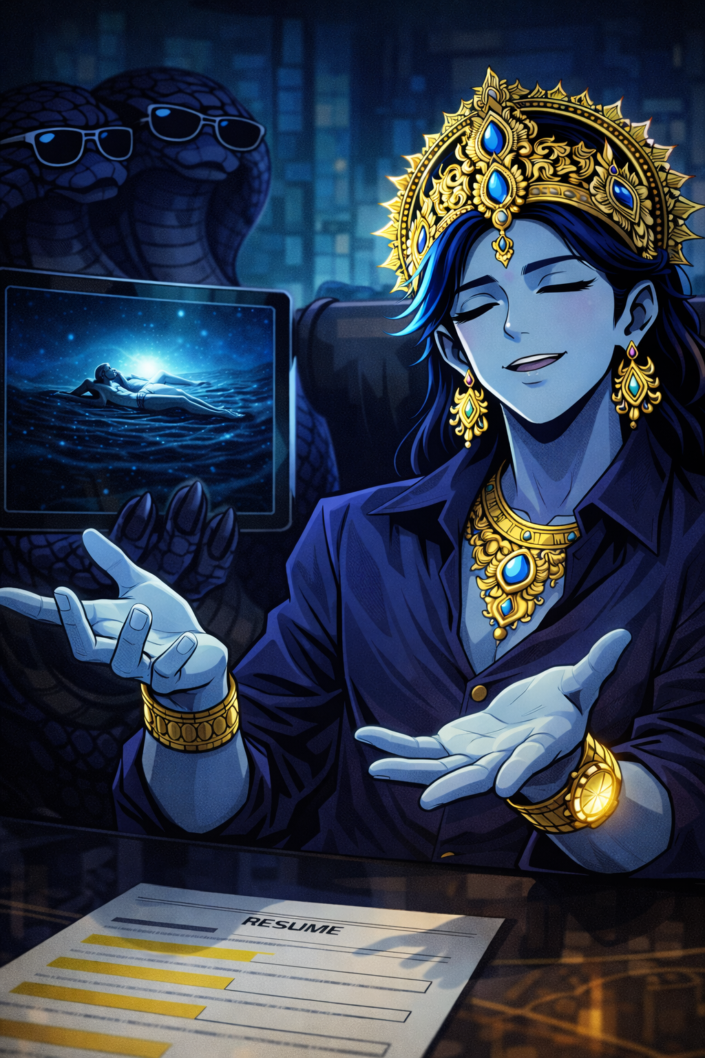 Vishnu Ji's Divine Resume, a TechnoMysticTales anime-manhwa art illustration