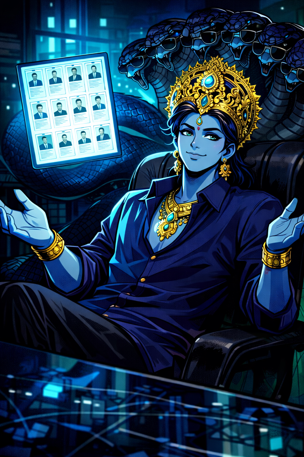 Vishnu Ji's Divine Resume, a TechnoMysticTales anime-manhwa art illustration